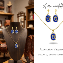 Collar y aretes acero inoxidable dijes sombrero azul accesorios vaqueros Realza tu look con nuestro set de collar y aretes vaqueros. Diseñados para quienes aman el estilo western, elaborados en acero inoxidable para acompañarte todos los días. Ideales para regalar o consentirte. #EstiloVaquero #AccesoriosWestern #ModaVaquera #CollarYAretes #AccesoriosDeAcero #LookWestern #VaqueraConEstilo #HechoParaDestacar #cristalmania