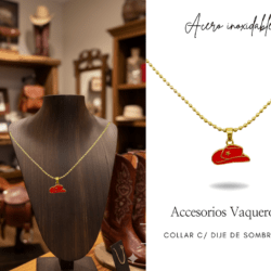 Collar con dije de sombrero rojo en acero inoxidable accesorios vaqueros Realza tu look con nuestro set de collar y aretes vaqueros. Diseñados para quienes aman el estilo western, elaborados en acero inoxidable para acompañarte todos los días. Ideales para regalar o consentirte. #EstiloVaquero #AccesoriosWestern #ModaVaquera #CollarYAretes #AccesoriosDeAcero #LookWestern #VaqueraConEstilo #HechoParaDestacar #cristalmania