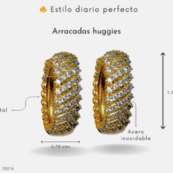 Aretes Huggies dorados Perfectos para escuela, trabajo o regalo. en acero inoxidable con cristales Pequeños, ligeros y con mucho estilo. Perfectos para regalar. El toque lindo de tu outfit. Aretes Huggies ideales para uso diario. Pequeños, cómodos y súper combinables