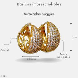 Aretes Huggies dorados Pequeños, cómodos y súper combinables en acero inoxidable con cristales Pequeños, ligeros y con mucho estilo. Perfectos para regalar. El toque lindo de tu outfit. Aretes Huggies ideales para uso diario. Pequeños, cómodos y súper combinables