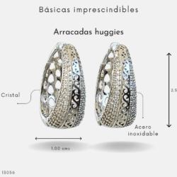 Aretes Huggies plateados Ligeros y con mucho estilo en acero inoxidable con cristales Pequeños, ligeros y con mucho estilo. Perfectos para regalar. El toque lindo de tu outfit. Aretes Huggies ideales para uso diario. Pequeños, cómodos y súper combinables