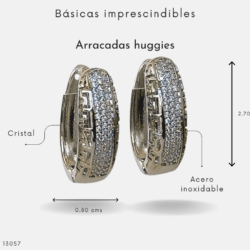 Aretes Huggies plateados toque lindo de tu outfit en acero inoxidable con cristales Pequeños, ligeros y con mucho estilo. Perfectos para regalar. El toque lindo de tu outfit. Aretes Huggies ideales para uso diario. Pequeños, cómodos y súper combinables