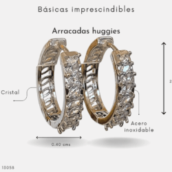 Aretes Huggies plateados toque lindo de tu outfit en acero inoxidable con cristales Pequeños, ligeros y con mucho estilo. Perfectos para regalar. El toque lindo de tu outfit. Aretes Huggies ideales para uso diario. Pequeños, cómodos y súper combinables