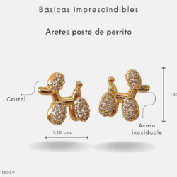 Aretes dorados acero inoxidable forma de perrito french poodle