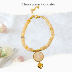 Pulsera ajustable de acero inoxidable y concha con dije Virgen de Guadalupe,  joyeria religiosa, accesorios para mujer religiosos, bisuteria religiosa, pulseras con la virgencita de Guadalupe