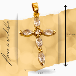 Cruz dorada de acero inoxidable con cristales,  joyeria religiosa con cruces, accesorios para mujer religiosos, bisuteria religiosa