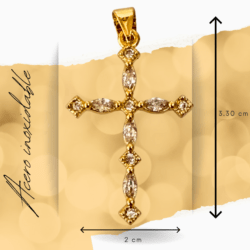 Cruz dorada de acero inoxidable con cristales,  joyeria religiosa con cruces, accesorios para mujer religiosos, bisuteria religiosa