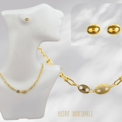 Collar y aretes adornos dorados en acero inoxidable 🥰 Luce collares de moda en acero inoxidable, resistentes al uso diario y con diseños que elevan cualquier outfit. Collares de acero inoxidable de moda, ideales para regalar o consentirte.