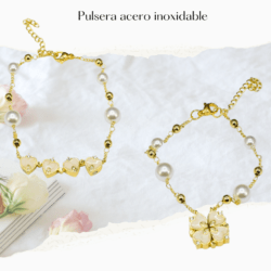 Pulsera 2 formas de usar, de acero inoxidable con corazones y perlas. Pulseras de moda en brillo que dura, El accesorio perfecto para tu look diario