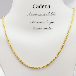 Cadena dorada de acero inoxidable 3 mm ancho 50 cms largo. Diseño moderno en cadenas de acero inoxidable que combina estilo, durabilidad y elegancia.
