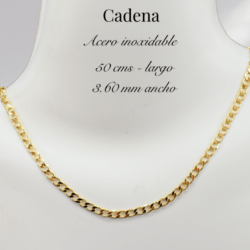 Cadena dorada de acero inoxidable 3.60 mm ancho 50 cms largo. Diseño moderno en cadenas de acero inoxidable que combina estilo, durabilidad y elegancia.