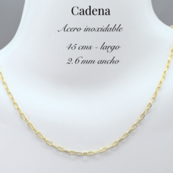 Cadena dorada de acero inoxidable 2.60 mm ancho 45 cms largo. Diseño moderno en cadenas de acero inoxidable que combina estilo, durabilidad y elegancia.