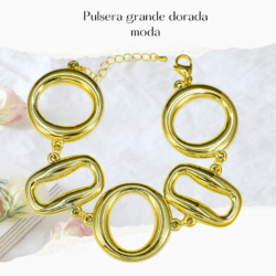 Pulsera dorada de moda de plasti acero ancha 3.50 cms. Pulseras de moda en brillo que dura
