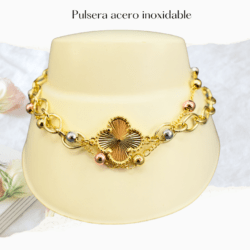Pulsera doble dorada de moda con adornos 3 tono. Pulseras de moda en brillo que dura, El accesorio perfecto para tu look diario