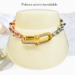 Pulsera cadenas dorada de moda 3 tonos. Pulseras de moda en brillo que dura, El accesorio perfecto para tu look diario