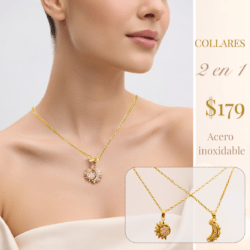 Collares de acero inoxidable 2 en 1 dorado dijes de sol y luna. Dale un toque moderno a tu look con collares y aretes de acero inoxidable ✨ Elegancia que no se oxida, estilo que siempre destaca 💎
