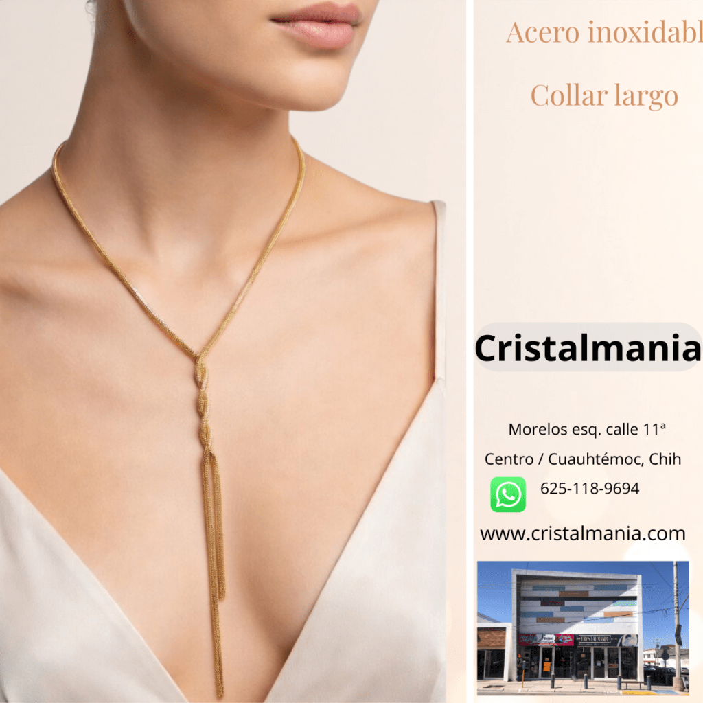Collar largo de acero inoxidable dorado. Dale un toque moderno a tu look con collares y aretes de acero inoxidable ✨ Elegancia que no se oxida, estilo que siempre destaca 💎