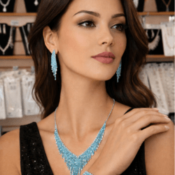 Collar, aretes y pulsera plateada con cristales azul aqua marca Christina Collection est 40232