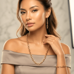 Collar, aretes y pulsera de moda en acero inoxidable accesorios en tendencia accesorios fashion accesorios premium accesorios bonitos accesorios exclusivos joyería elegante para mujer accesorios que combinan con todo