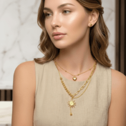 Collar y aretes de moda en acero inoxidable accesorios en tendencia accesorios fashion accesorios premium accesorios bonitos accesorios exclusivos joyería elegante para mujer accesorios que combinan con todo