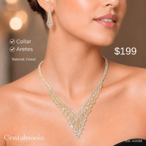 Collar y aretes dorados para vestidos cuello V con cristales 

“Elegancia y tendencia en cada pieza.” “Accesorios que resaltan tu personalidad.”
Collares para mujer, collares elegantes para vestidos de noche, collares modernos para fiestas, joyería para fiestas