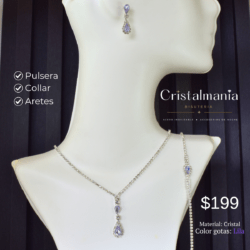 Collar, aretes y pulsera plateados con cristales color lila para vestidos de noche “Elegancia y tendencia en cada pieza.” “Accesorios que resaltan tu personalidad.” Collares para mujer, collares elegantes para vestidos de noche, collares modernos para fiestas, joyería para fiestas