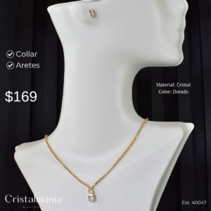 Collar y aretes dorados exquisitos con cristales para vestidos de noche “Elegancia y tendencia en cada pieza.” “Accesorios que resaltan tu personalidad.” Collares para mujer, collares elegantes para vestidos de noche, collares modernos para fiestas, joyería para fiestas