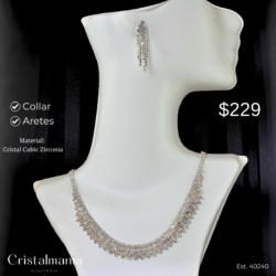 Collar y aretes plateados con cristales para vestidos de noche “Elegancia y tendencia en cada pieza.” “Accesorios que resaltan tu personalidad.” Collares para mujer, collares elegantes para vestidos de noche, collares modernos para fiestas, joyería para fiestas