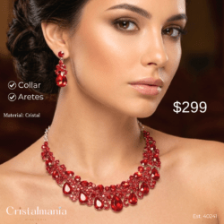 Collar y aretes con cristales rojos para vestidos de noche “Elegancia y tendencia en cada pieza.” “Accesorios que resaltan tu personalidad.” Collares para mujer, collares elegantes para vestidos de noche, collares modernos para fiestas, joyería para fiestas