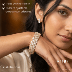 Pulsera ajustable dorada con cristales  para fiestas marca Christina Collection "Completa tu vestido de noche con una pulsera de cristal que robe miradas. Diseños elegantes, brillo excepcional y detalles que harán que luzcas espectacular. ¡Haz tu pedido hoy y brilla como nunca!" 💖✨