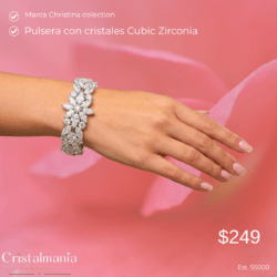 Pulsera ajustable plateada con cristales cubic zirconia para fiestas maraca Christina Collection  "Completa tu vestido de noche con una pulsera de cristal que robe miradas. Diseños elegantes, brillo excepcional y detalles que harán que luzcas espectacular. ¡Haz tu pedido hoy y brilla como nunca!" 💖✨