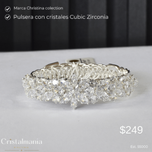 Pulsera ajustable plateada con cristales cubic zirconia para fiestas maraca Christina Collection  "Completa tu vestido de noche con una pulsera de cristal que robe miradas. Diseños elegantes, brillo excepcional y detalles que harán que luzcas espectacular. ¡Haz tu pedido hoy y brilla como nunca!" 💖✨ 
