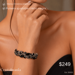 Pulsera ajustable plateada con cristales negros para fiestas marca Christina Collection  "Completa tu vestido de noche con una pulsera de cristal que robe miradas. Diseños elegantes, brillo excepcional y detalles que harán que luzcas espectacular. ¡Haz tu pedido hoy y brilla como nunca!" 💖✨
