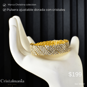 Pulsera ajustable dorada con cristales  para fiestas marca Christina Collection "Completa tu vestido de noche con una pulsera de cristal que robe miradas. Diseños elegantes, brillo excepcional y detalles que harán que luzcas espectacular. ¡Haz tu pedido hoy y brilla como nunca!" 💖✨ 