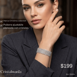 Pulsera ajustable plateada con cristales Christina collection. "Cada pulsera de cristal está diseñada para acompañarte en esos momentos que merecen ser recordados. Brilla con confianza, luce espectacular y convierte cada ocasión especial en un recuerdo inolvidable."