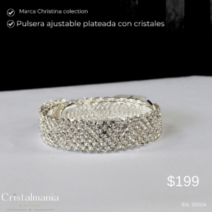 Pulsera ajustable plateada con cristales Christina collection. "Cada pulsera de cristal está diseñada para acompañarte en esos momentos que merecen ser recordados. Brilla con confianza, luce espectacular y convierte cada ocasión especial en un recuerdo inolvidable."