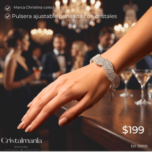 Pulsera ajustable plateada con cristales marca Christina collection
"Cada pulsera de cristal está diseñada para acompañarte en esos momentos que merecen ser recordados. Brilla con confianza, luce espectacular y convierte cada ocasión especial en un recuerdo inolvidable."