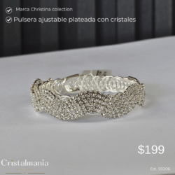Pulsera ajustable plateada con cristales marca Christina collection "Cada pulsera de cristal está diseñada para acompañarte en esos momentos que merecen ser recordados. Brilla con confianza, luce espectacular y convierte cada ocasión especial en un recuerdo inolvidable."