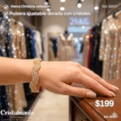 Pulsera ajustable dorada con cristales marca Christina collection "Cada pulsera de cristal está diseñada para acompañarte en esos momentos que merecen ser recordados. Brilla con confianza, luce espectacular y convierte cada ocasión especial en un recuerdo inolvidable."