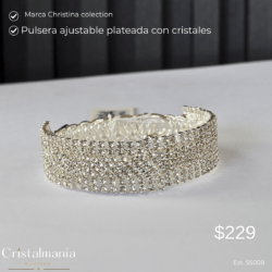 Pulsera ajustable plateada con cristales marca Christina collection "Cada pulsera de cristal está diseñada para acompañarte en esos momentos que merecen ser recordados. Brilla con confianza, luce espectacular y convierte cada ocasión especial en un recuerdo inolvidable.