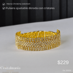 Pulsera ajustable dorada con cristales para fiestas de gala marca Christina collection ""Nuestras pulseras de cristal están creadas para aportar un toque de lujo y distinción a tu look. Su brillo delicado complementa perfectamente vestidos de noche, haciendo que cada movimiento refleje elegancia y glamour."