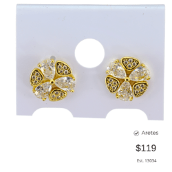 Aretes redondos dorados con cristales. Aretes pequeños de acero inoxidable, elegantes y versátiles para cualquier ocasión.