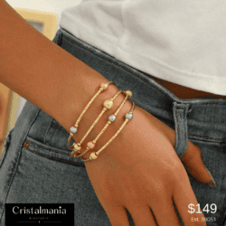 🌸  "Pulseras que realzan tu estilo."  "Diseños modernos, elegantes y perfectos para cualquier ocasión." Pulsera elástica con bolitas doradas, plateadas y oro rosado
