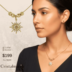 Juego de aretes con collar doble dorado con perlas y dije sol con cristales Los pequeños detalles hacen la gran diferencia. Descubre accesorios que realzan tu estilo y compra el tuyo hoy.