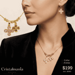Juego de aretes con collar doble dorado con flores con cristales Los pequeños detalles hacen la gran diferencia. Descubre accesorios que realzan tu estilo y compra el tuyo hoy.