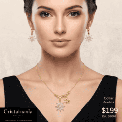 Juego de aretes con collar dorado con mariposas con cristales ✨ Los pequeños detalles hacen la gran diferencia. Descubre accesorios que realzan tu estilo y compra el tuyo hoy.