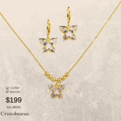 Juego de aretes con collar dorado con mariposas con cristales ✨ Los pequeños detalles hacen la gran diferencia. Descubre accesorios que realzan tu estilo y compra el tuyo hoy.