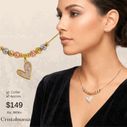 Juego de aretes con collar dorado con dije de corazón.  Los pequeños detalles hacen la gran diferencia. Descubre accesorios que realzan tu estilo y compra el tuyo hoy.