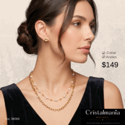 Juego de aretes con collar doble dorado con perlas. Los pequeños detalles hacen la gran diferencia. Descubre accesorios que realzan tu estilo y compra el tuyo hoy.