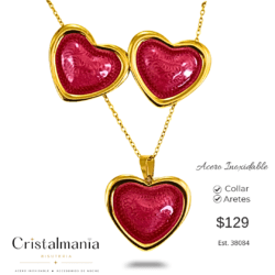 Collar y aretes de acero inoxidable en forma de corazon tamaño grande en color  rojo. ✨ Dale un toque especial a tu look ✨ Collares y aretes para mujer en acero inoxidable, elegantes, modernos y perfectos para cualquier ocasión. 💖 ¡Elige tus favoritos y luce increíble todos los días! 🛍️✨